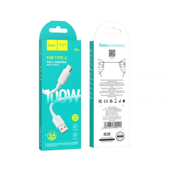 HOCO X96 ΚΑΛΩΔΙΟ ΦΟΡΤΙΣΗΣ HYPER TYPE-C, 100W, 1m, ΛΕΥΚΟ