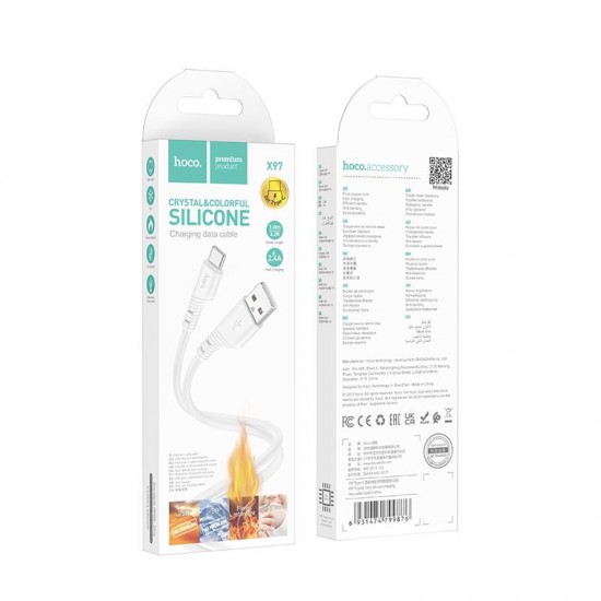 HOCO X97 CRYSTAL COLOR SILICONE CHARGING ΚΑΛΩΔΙΟ ΦΟΡΤΙΣΗΣ, TYPE-C, ΛΕΥΚΟ