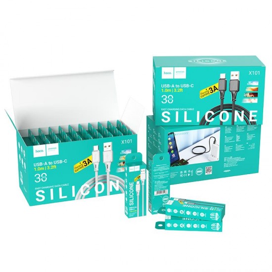 HOCO X101 ASSISTANT SILICONE ΚΑΛΩΔΙΟ ΦΟΡΤΙΣΗΣ TYPE-C, ΓΚΡΙ, 1τεμ