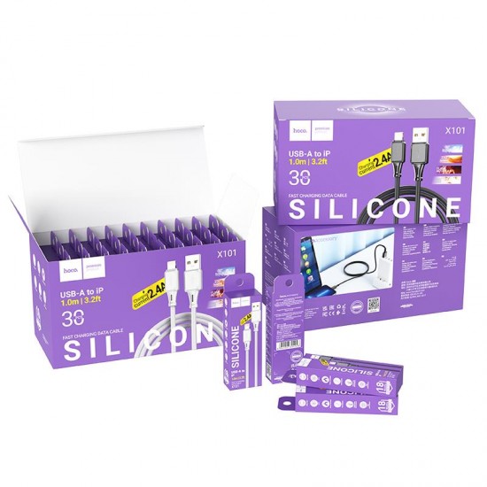 HOCO SET X101 ASSISTANT SILICONE ΚΑΛΩΔΙΟ ΦΟΡΤΙΣΗΣ LIGHTNING, ΓΚΡΙ, 1τεμ