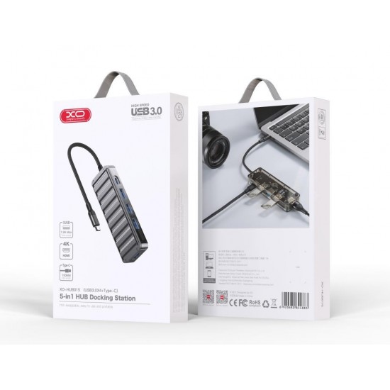 XO HUB015 5 in 1 USB HUB, 4x USB 3.0 + 1x TYPE-C (ΕΞΩΤ. ΤΡΟΦΟΔΟΣΙΑ)