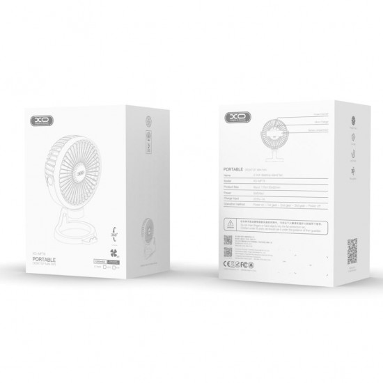 XO MF78 ΑΝΕΜΙΣΤΗΡΑΣ ΜΕ ΜΠΑΤΑΡΙΑ, 1200 mAh, 4inch, ΛΕΥΚΟ