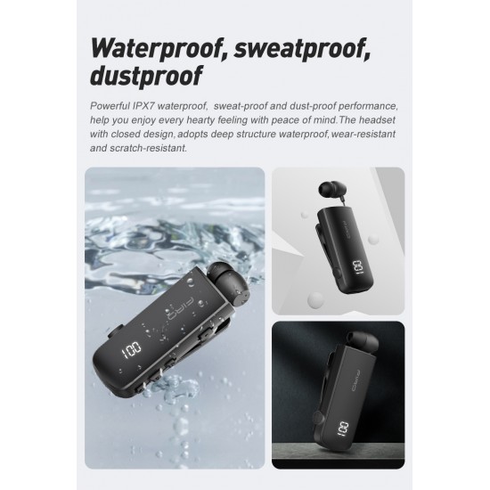 FIRO H16J BUSINESS BLUETOOTH RETRACTABLE EARPHONE ΜΕ ΟΘΟΝΗ, ΜΑΥΡΟ