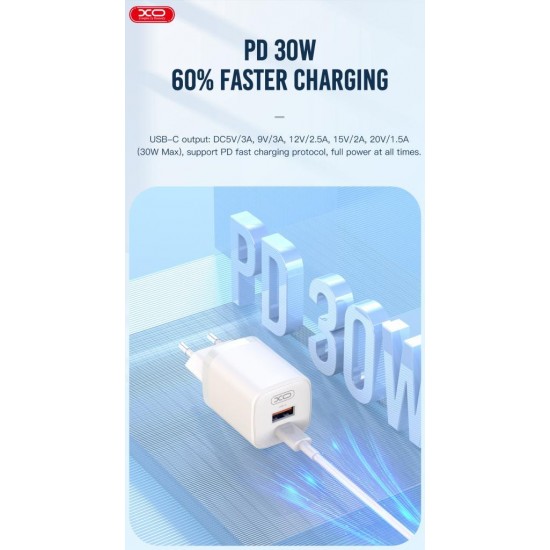 XO L96(EU) QUICK CHARGER (PD30W / USB QC18W) ΜΕ ΚΑΛΩΔΙΟ LIGHTNING