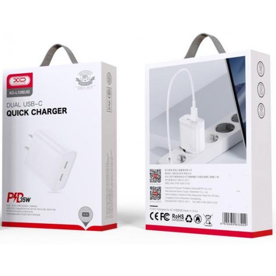 XO L105 ΦΟΡΤΙΣΤΗΣ 35W, 2 ΘΥΡΕΣ PD, ΛΕΥΚΟΣ