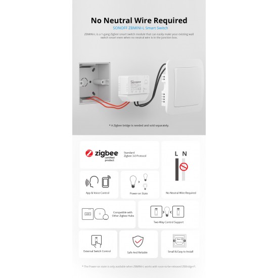 SONOFF SMART ΔΙΑΚΟΠΤΗΣ ΧΩΡΙΣ ΟΥΔΕΤΕΡΟ ZBMINI-L, ZIGBEE