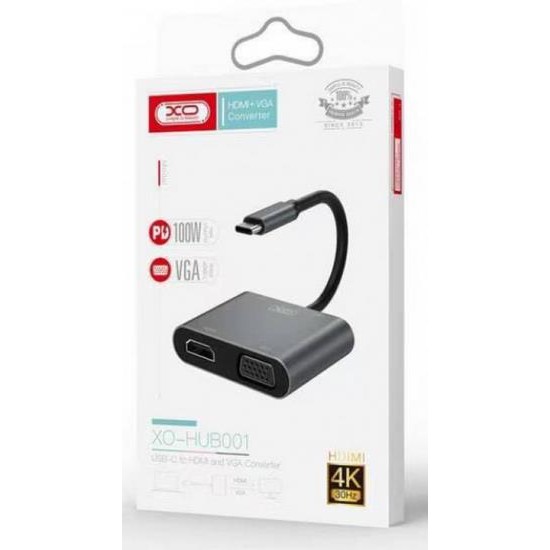 XO HUB001 4 IN 1 TYPEC TO HDMI/VGA/USB3.0/PD CHARGING
