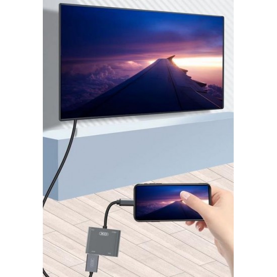XO HUB001 4 IN 1 TYPEC TO HDMI/VGA/USB3.0/PD CHARGING