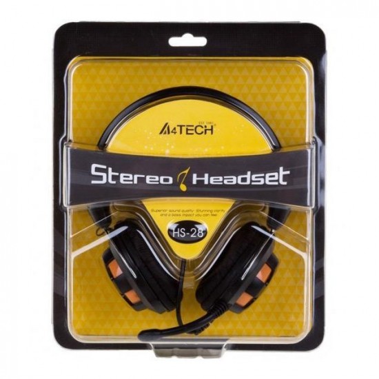 ΑΚΟΥΣΤΙΚΑ HEADSET A4Tech HS-28-3 ΕΝΣΥΡΜΑΤΑ, ΜΑΥΡΟ-ΠΟΡΤΟΚΑΛΙ