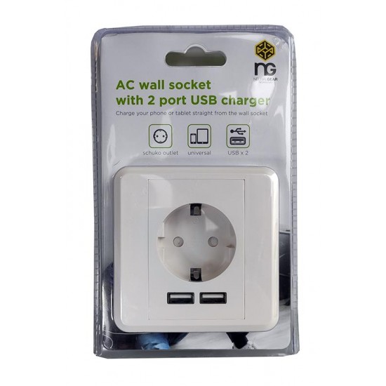 NG ΠΡΙΖΑ ΤΟΙΧΟΥ ME 2 USB PORTS, 2.4A, ΛΕΥΚΟ
