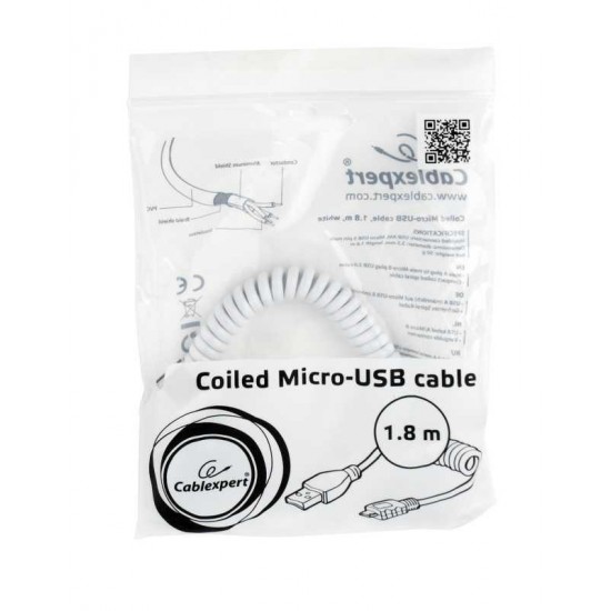 CABLEXPERT ΚΑΛΩΔΙΟ MICRO USB SPIRAL , 1.8m WHITE