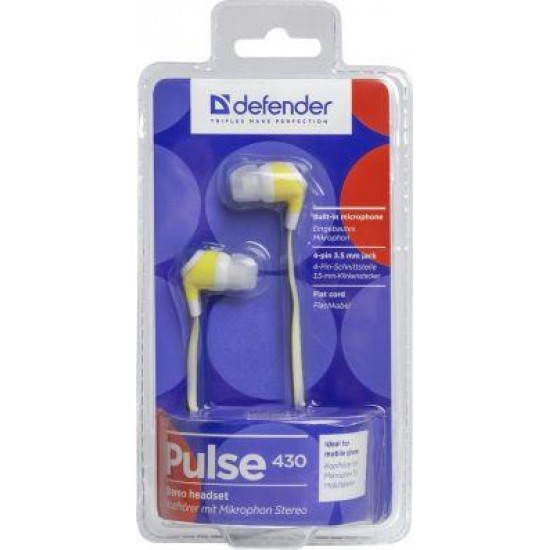 DEFENDER EARPHONES PULSE 430 WHITE & YELLOW