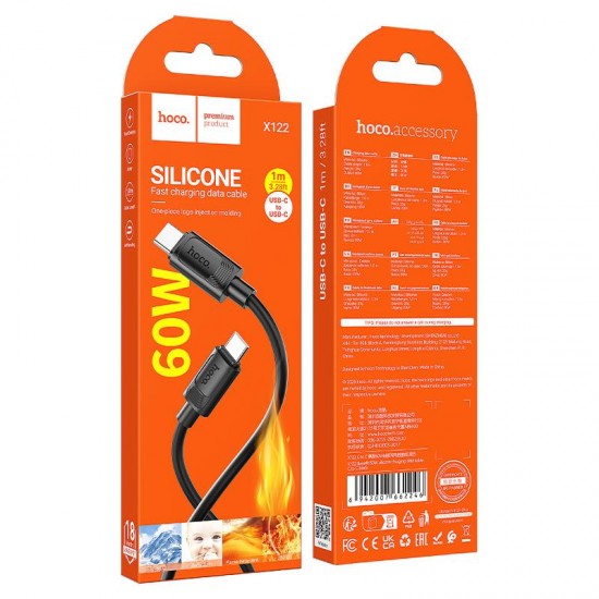 HOCO X122 BENEFIT, ΚΑΛΩΔΙΟ ΦΟΡΤΙΣΗΣ TYPE-C ΣΕ TYPE-C, 60W, ΜΑΥΡΟ