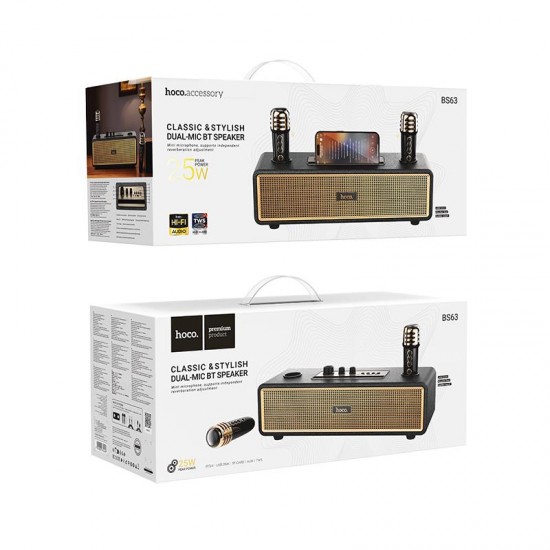 HOCO BS63 GRACEFUL, ΑΣΥΡΜΑΤΟ ΗΧΕΙΟ, 2 ΜΙΚΡΟΦΩΝΑ, 20w, ΜΑΥΡΟ