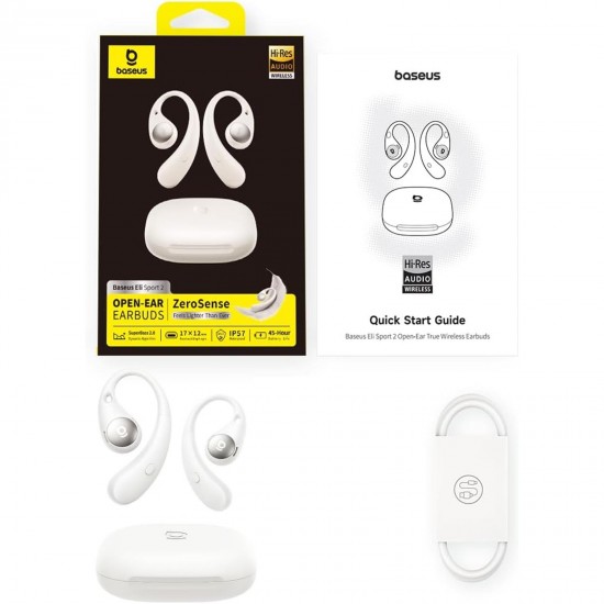 BASEUS ELI SPORT 2, ΑΣΥΡΜΑΤΑ ΑΚΟΥΣΤΙΚΑ, OPEN EAR, TWS, ΛΕΥΚΑ