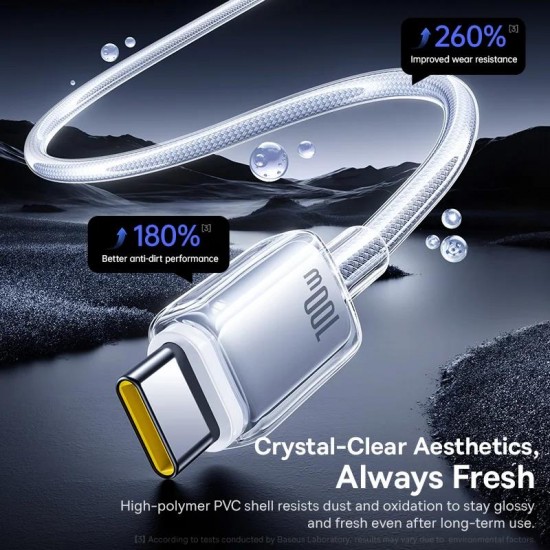 BASEUS CRYSTAL, ΚΑΛΩΔΙΟ ΓΡΗΓΟΡΗΣ ΦΟΡΤΙΣΗΣ,TYPE-C, 100W, 1m, ΛΕΥΚΟ