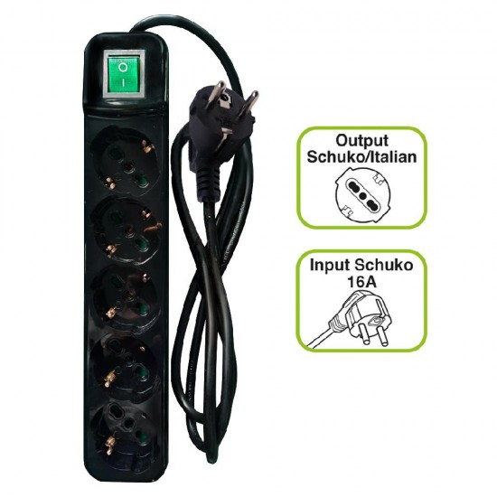TECNOWARE FMP5GIG ΠΟΛΥΜΠΡΙΖΟ 5 ΘΕΣΕΩΝ SCHUKO, ΜΕ ΔΙΑΚΟΠΤΗ