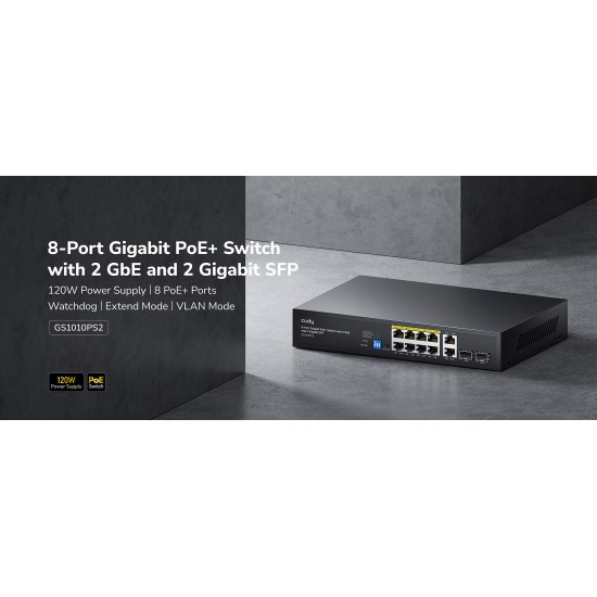 CUDY GS1010PS2 8-PORT GIGABIT, ΜΕ 2 GIGABIT SFP, ΜΕ 2 GbE, POE+, DESKTOP SWITCH