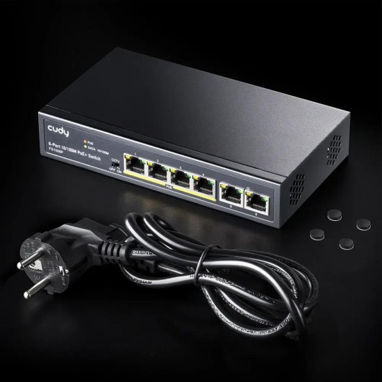 CUDY FS1006P 4+2Port 10/100M PoE+ SWITCH, 60W
