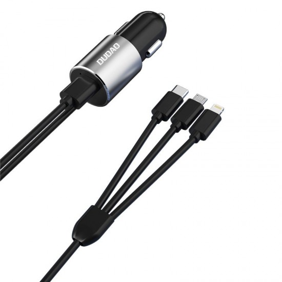 Dudao 3in1 USB Car Charger 3.4A Built-in Lightning / USB Type C / Micro USB Cable Black (R5ProN Black)
