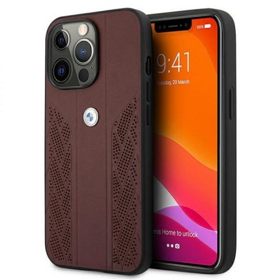 BMW Leather Curve Perforate Case for iPhone 13 Pro / iPhone 13 - Red