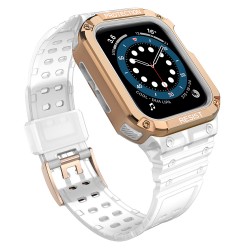 Protect Strap Band for Apple Watch 42/44/45mm Armored Case Strap - Transparent, Rose Gold