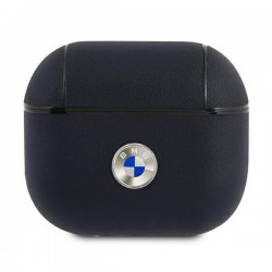BMW Genuine Leather Silver Logo Case for AirPods 3 - Navy Blue