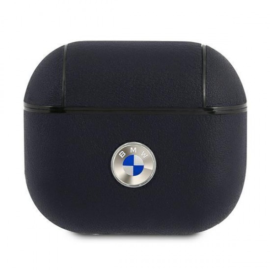 BMW Genuine Leather Silver Logo Case for AirPods 3 - Navy Blue