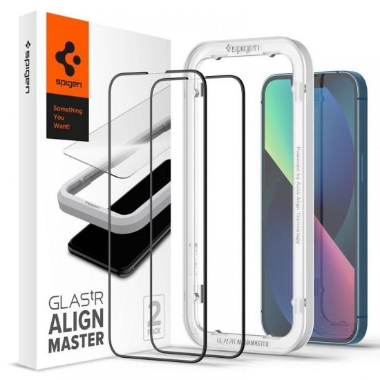 Spigen ALM Glass FC tempered glass for iPhone 13 / 13 Pro / 14 / 16e / 17e - black 2 pcs.