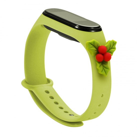 Strap Xmas for Xiaomi Mi Band 3 / 4 Christmas Silicone Strap Bracelet with Holly - Green