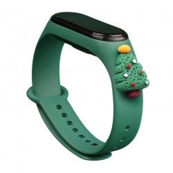 Strap Xmas for Xiaomi Mi Band 3 / 4 Christmas Silicone Strap Bracelet with Christmas Tree - Dark Green