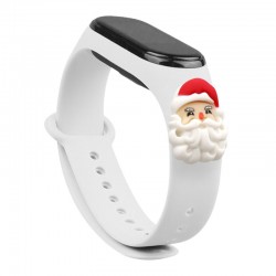 Strap Xmas for Xiaomi Mi Band 3 / 4 Christmas Silicone Bracelet Strap with Santa Claus - White