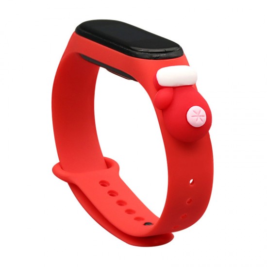 Strap Xmas for Xiaomi Mi Band 3 / 4 Christmas Silicone Strap Bracelet with Glove - Red
