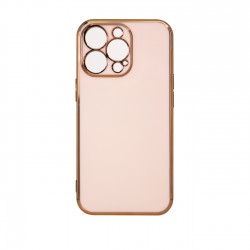 Lighting Color Case for iPhone 13 Pro Max pink gel cover with gold frame