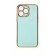 Lighting Color Case for iPhone 12 Pro Max, gel cover with a gold frame, mint