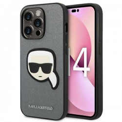 Karl Lagerfeld Saffiano Karl's Head Patch Case for iPhone 14 Pro - Silver