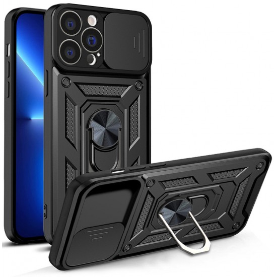 Hybrid Armor Camshield case for iPhone 13 Pro armored case with camera cover black