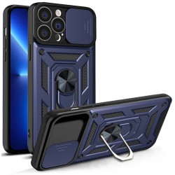 Hybrid Armor Camshield case for iPhone 13 Pro Max armored case with camera cover blue