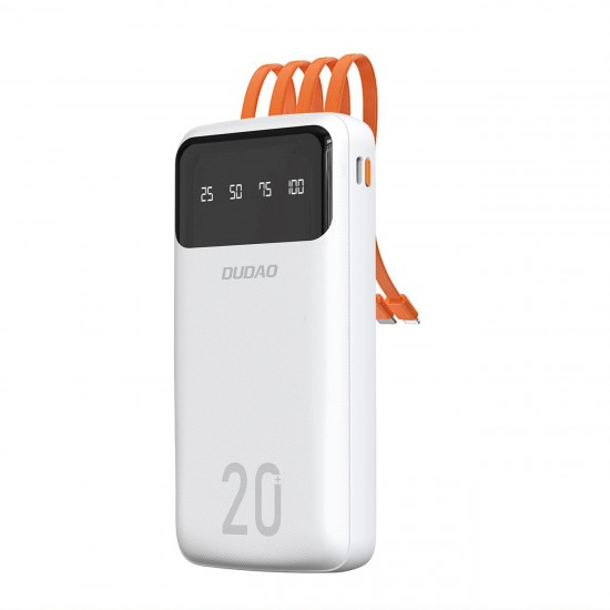 Dudao capacious powerbank with 3 built-in cables 20000mAh USB Type C + micro USB + Lightning white (Dudao K6Pro +)