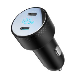 2x USB C 70W car charger with LED display Joyroom JR-CCD02 - black