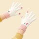 Women's winter telephone gloves with a snowman and a Christmas tree - white and pink