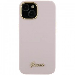 Guess Silicone Script Metal Logo & Frame case for iPhone 15 Pro Max - pink