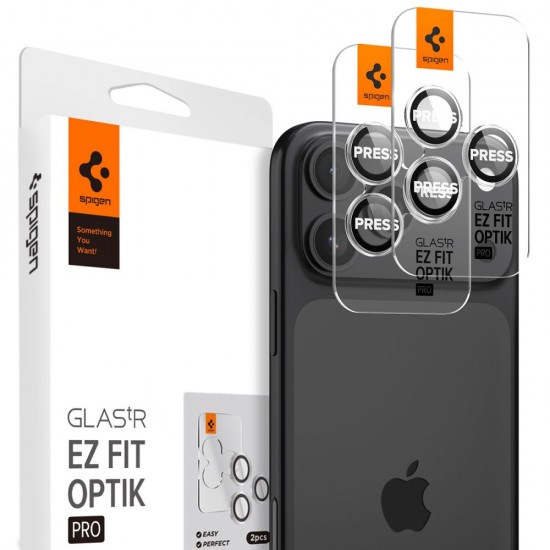 Spigen Glas.tR EZ Fit Optik Pro Camera Cover for iPhone 15 Pro / 15 Pro Max / 16 Pro / 16 Pro Max / 17 Pro / 17 Pro Max - 2 pcs.