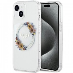 Etui Guess IML Flowers Wreatch MagSafe na iPhone 15 / 14 / 13 - przezroczyste