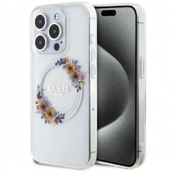 Etui Guess IML Flowers Wreatch MagSafe na iPhone 15 Pro Max - przezroczyste