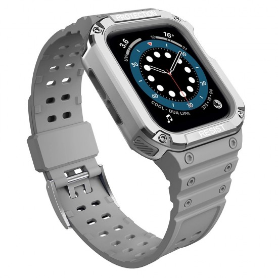 Protect Strap Band for Apple Watch 38/40/41mm Armored Case Strap - Gray, Silver