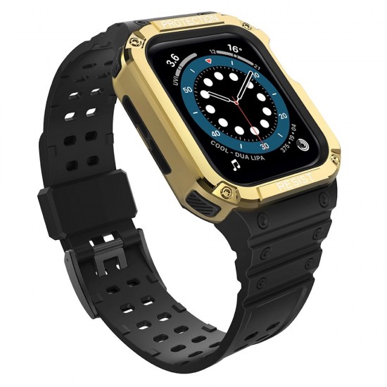 Protect Strap Band for Apple Watch 42/44/45mm Armored Case Strap - Black, Gold