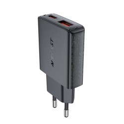 Acefast A69 PD 30W GaN USB-A USB-C ultra slim wall charger - black