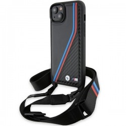 BMW M Edition Carbon Tricolor Lines & Strap case for iPhone 15 / 14 / 13 - black