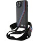 BMW M Edition Carbon Tricolor Lines & Strap case for iPhone 15 / 14 / 13 - black